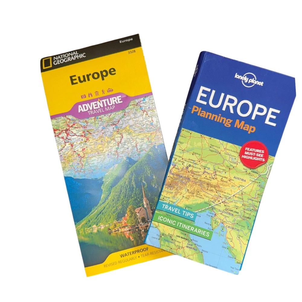 National Geographic Europe Adventure Map & Lonely Planet Europe Planning Map Set
